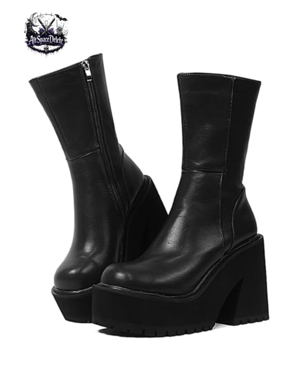 Platform Ankle Boots Women Chunky Block Heel Faux Leather